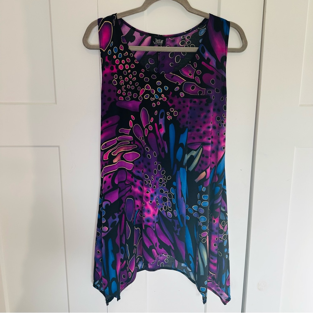 Sleeveless Purple & Blue Printed Tank Top